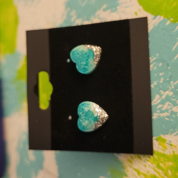 Aqua Sparkle Geode Inspired Earrings - Picture 3 of 3